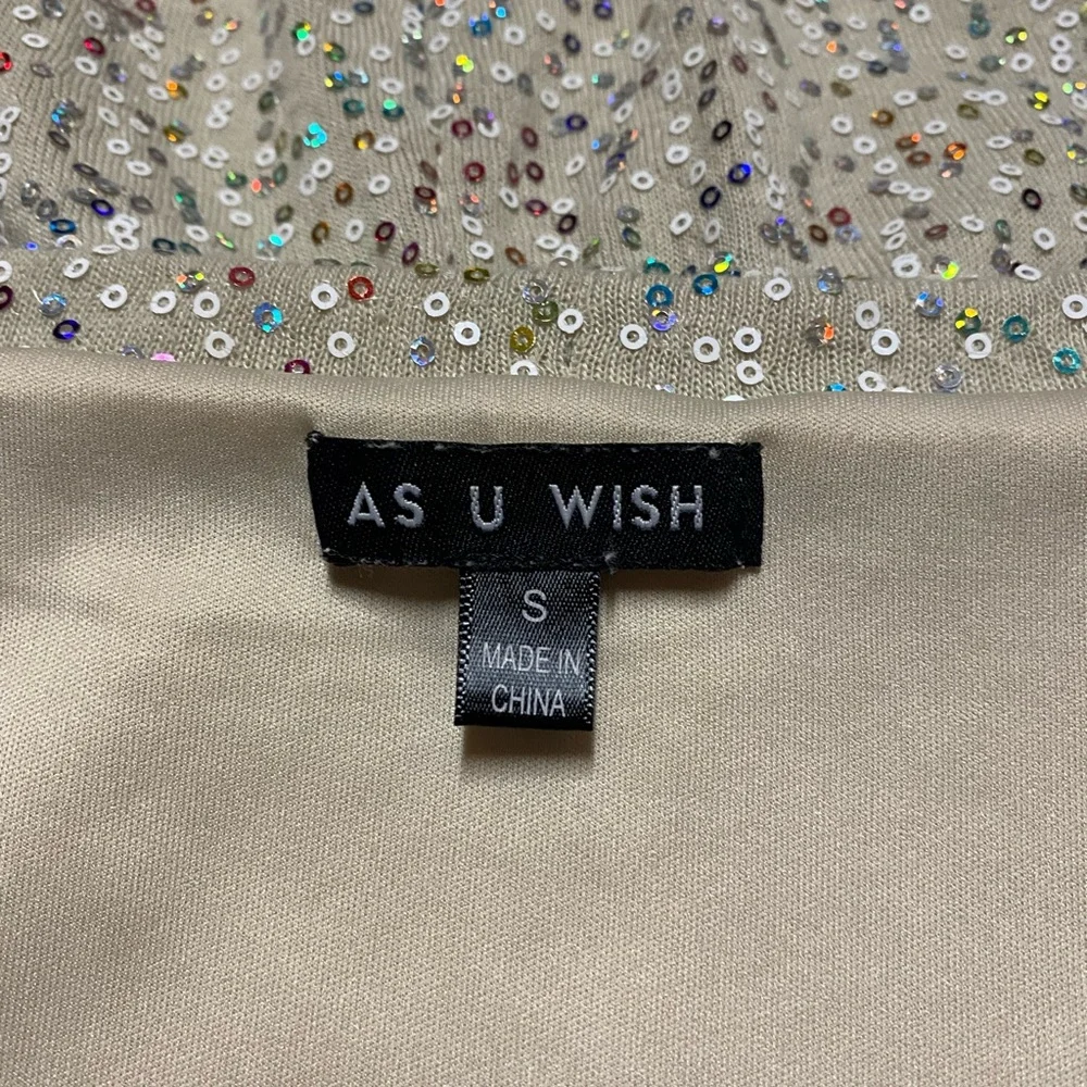 As U Wish Sequin Dress Skater Fit And Flare Multicolor Lined Short Sleeve